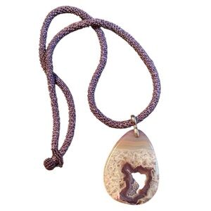 Purple Crocheted Glass Bead Necklace with Agate removable 925 Pendant